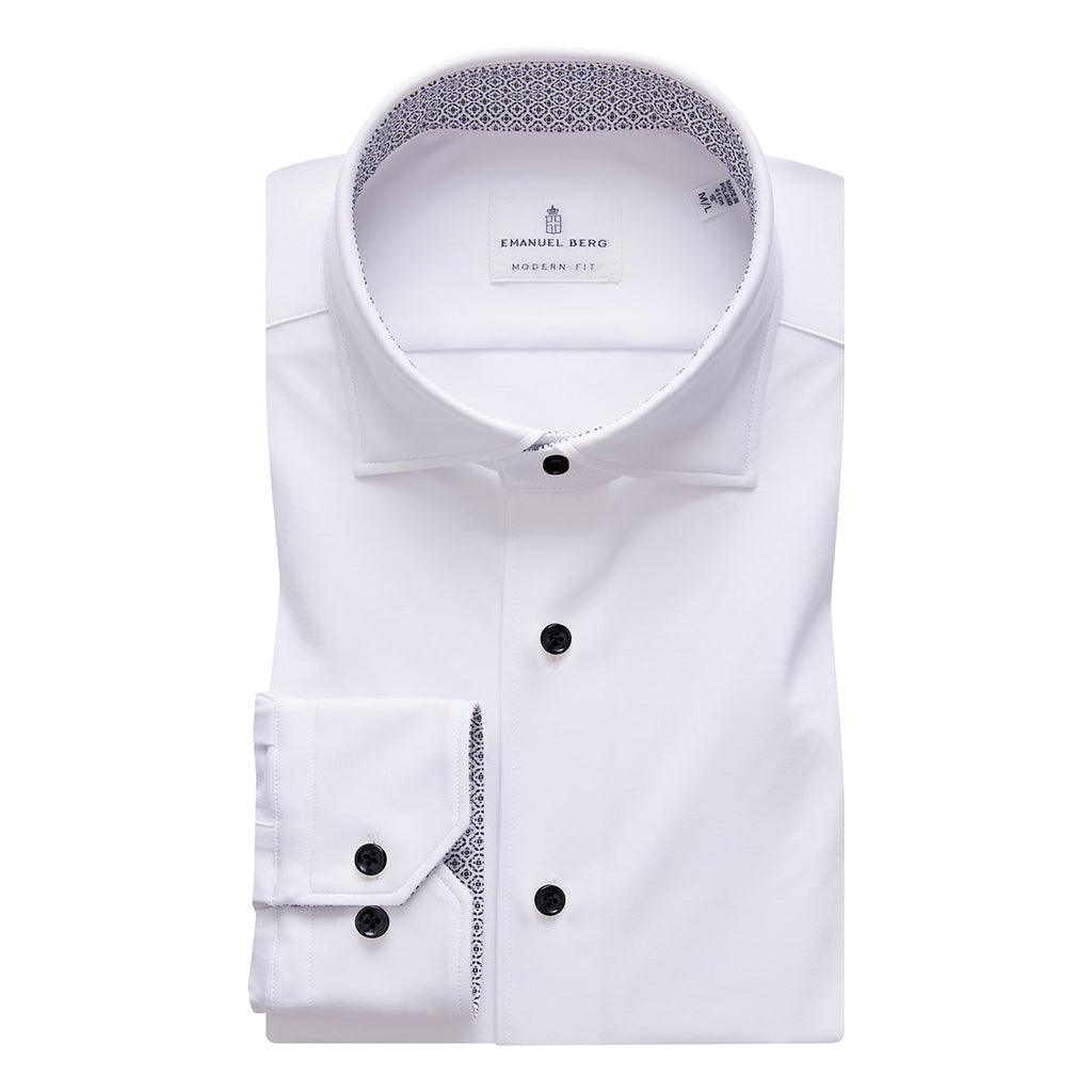 Emanuel Berg - Men's Dress Shirt- Black & White Stretch Knit