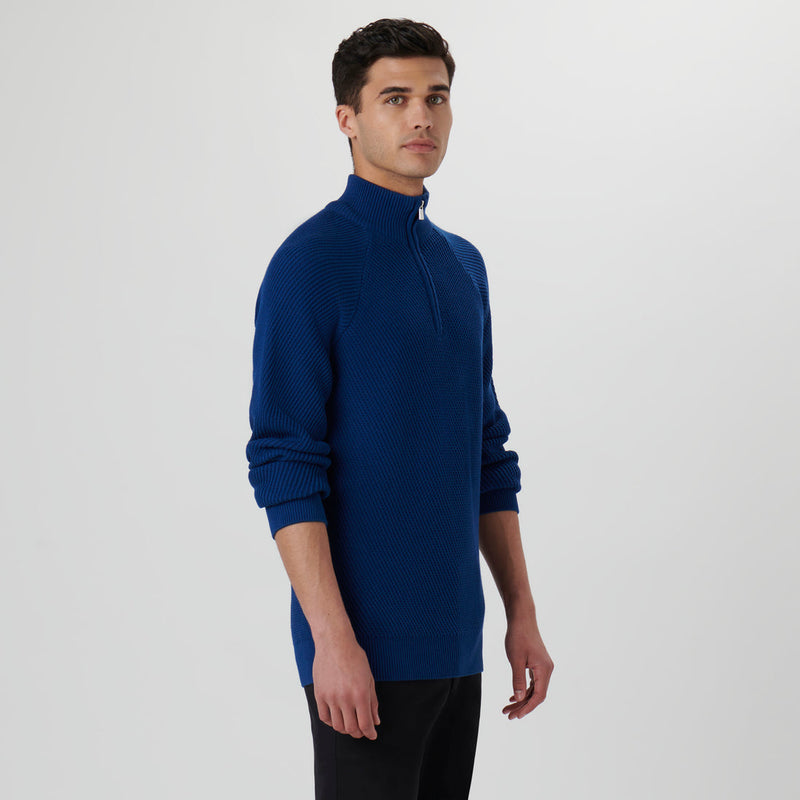 Bugatchi - Diagonal Stitch Quarter Zip Sweater - NIGHT BLUE