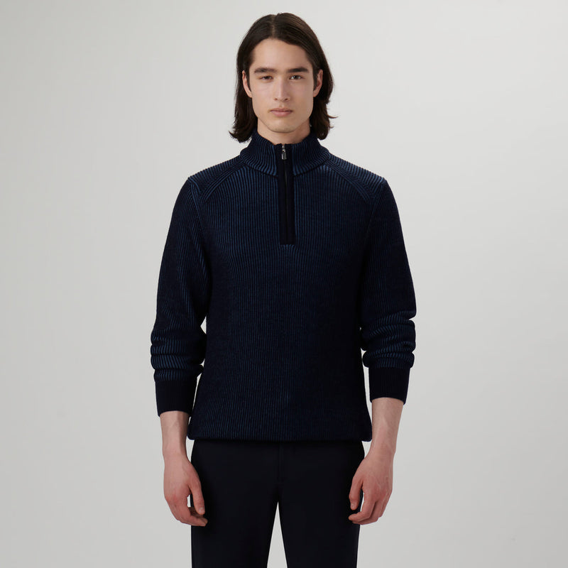 Bugatchi - Cable Knit Quater Zip Sweater - Navy