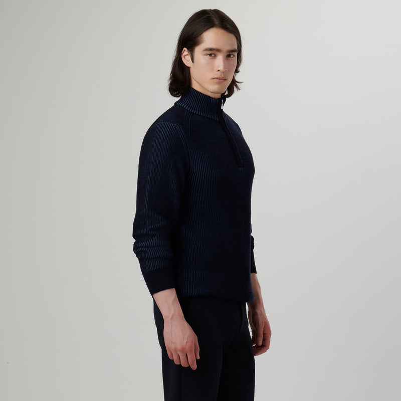 Bugatchi - Cable Knit Quater Zip Sweater - Navy