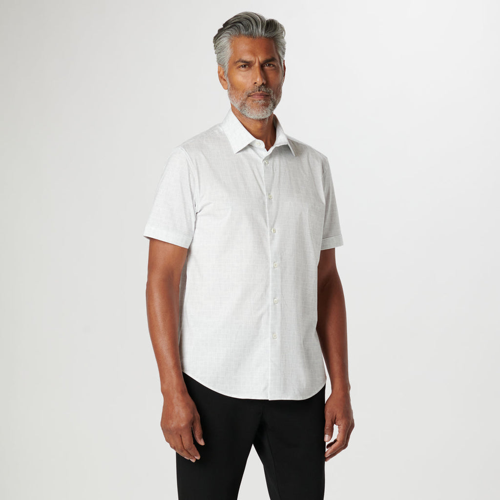 Bugatchi - Miles Asymmetric Check OoohCotton Short Sleeve Shirt - Platinum