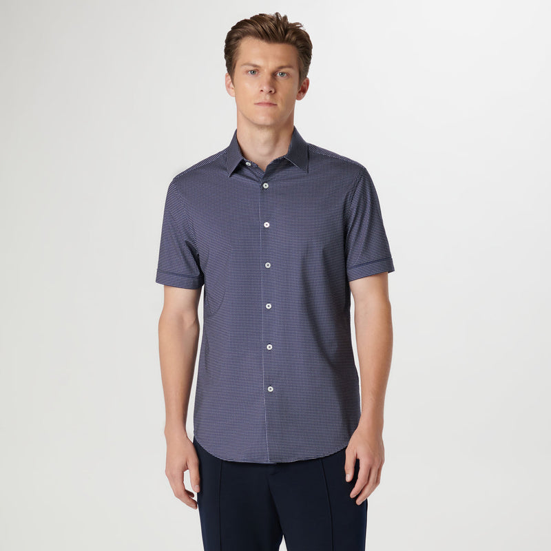 Bugatchi - Miles Pin Dot OoohCotton Short Sleeve Shirt - Navy