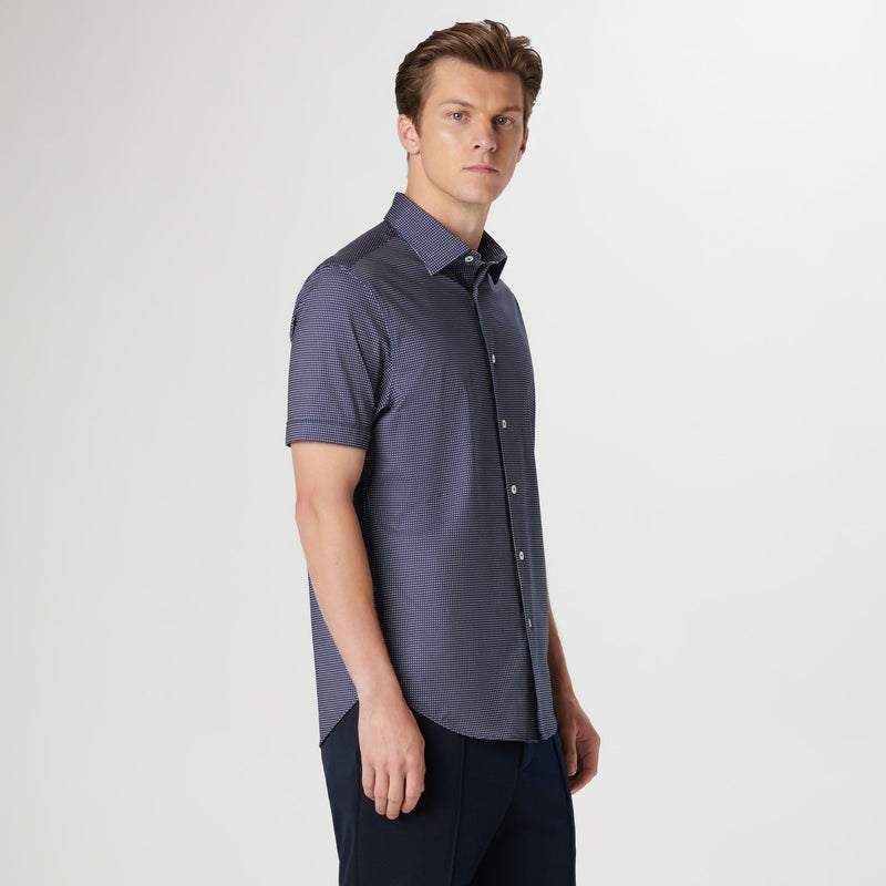 Bugatchi - Miles Pin Dot OoohCotton Short Sleeve Shirt - Navy