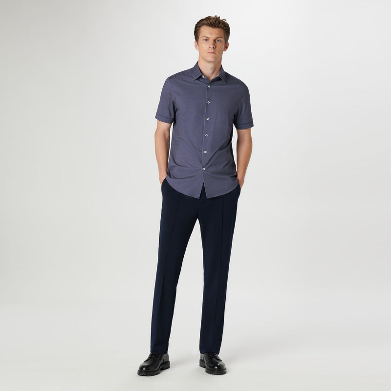 Bugatchi - Miles Pin Dot OoohCotton Short Sleeve Shirt - Navy