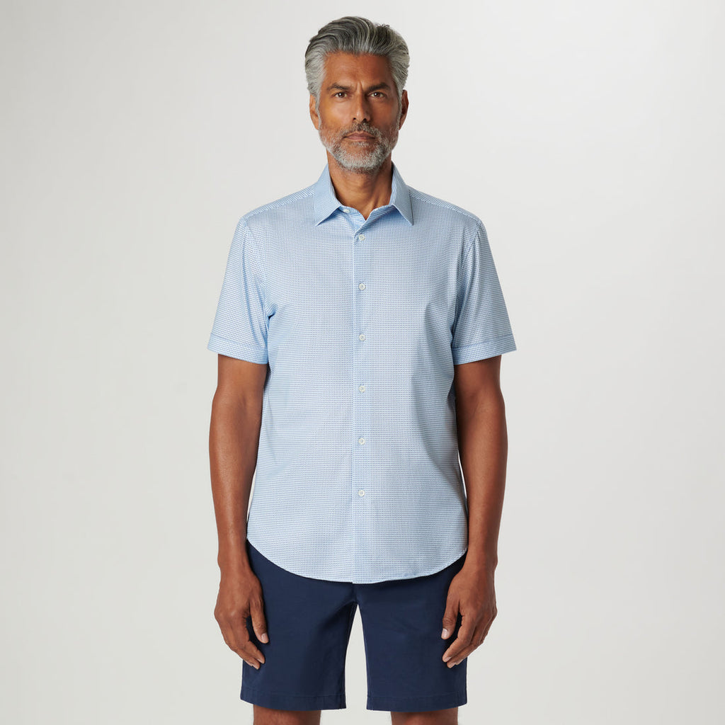 Bugatchi - Miles Pin Dot OoohCotton Short Sleeve Shirt - Sky