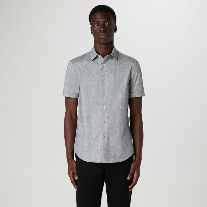 Bugatchi - Miles Chambray Print OoohCotton Short Sleeve Shirt - Black