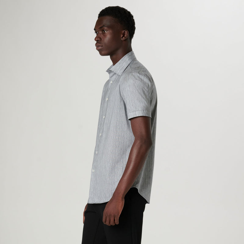 Bugatchi - Miles Chambray Print OoohCotton Short Sleeve Shirt - Black