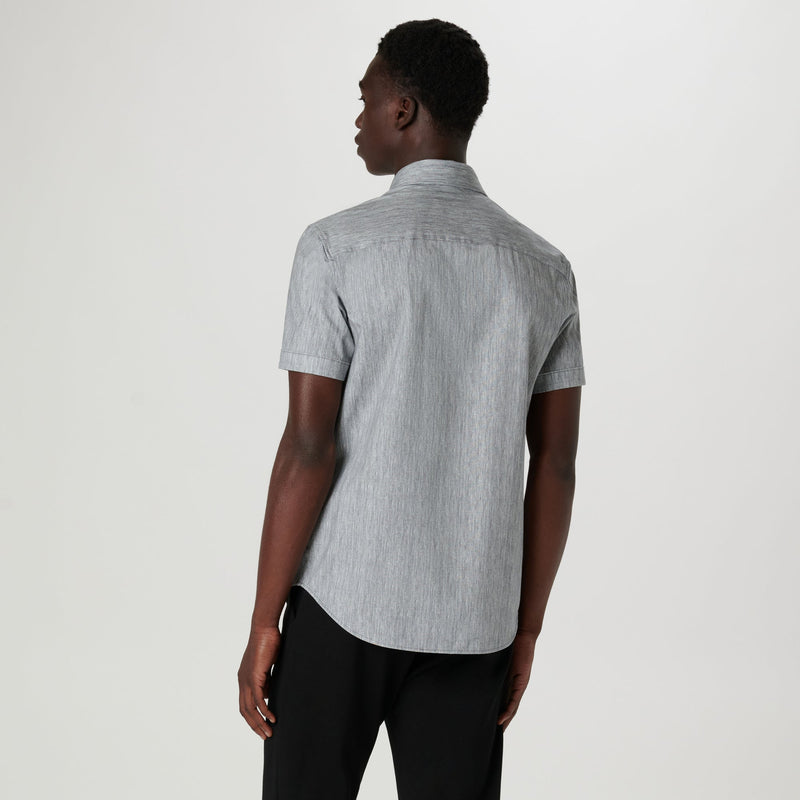 Bugatchi - Miles Chambray Print OoohCotton Short Sleeve Shirt - Black