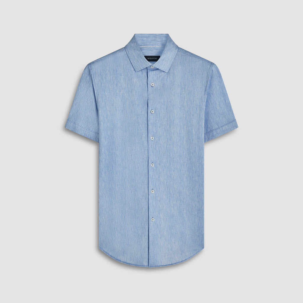 Bugatchi - Miles Chambray Print OoohCotton Short Sleeve Shirt - Classic Blue