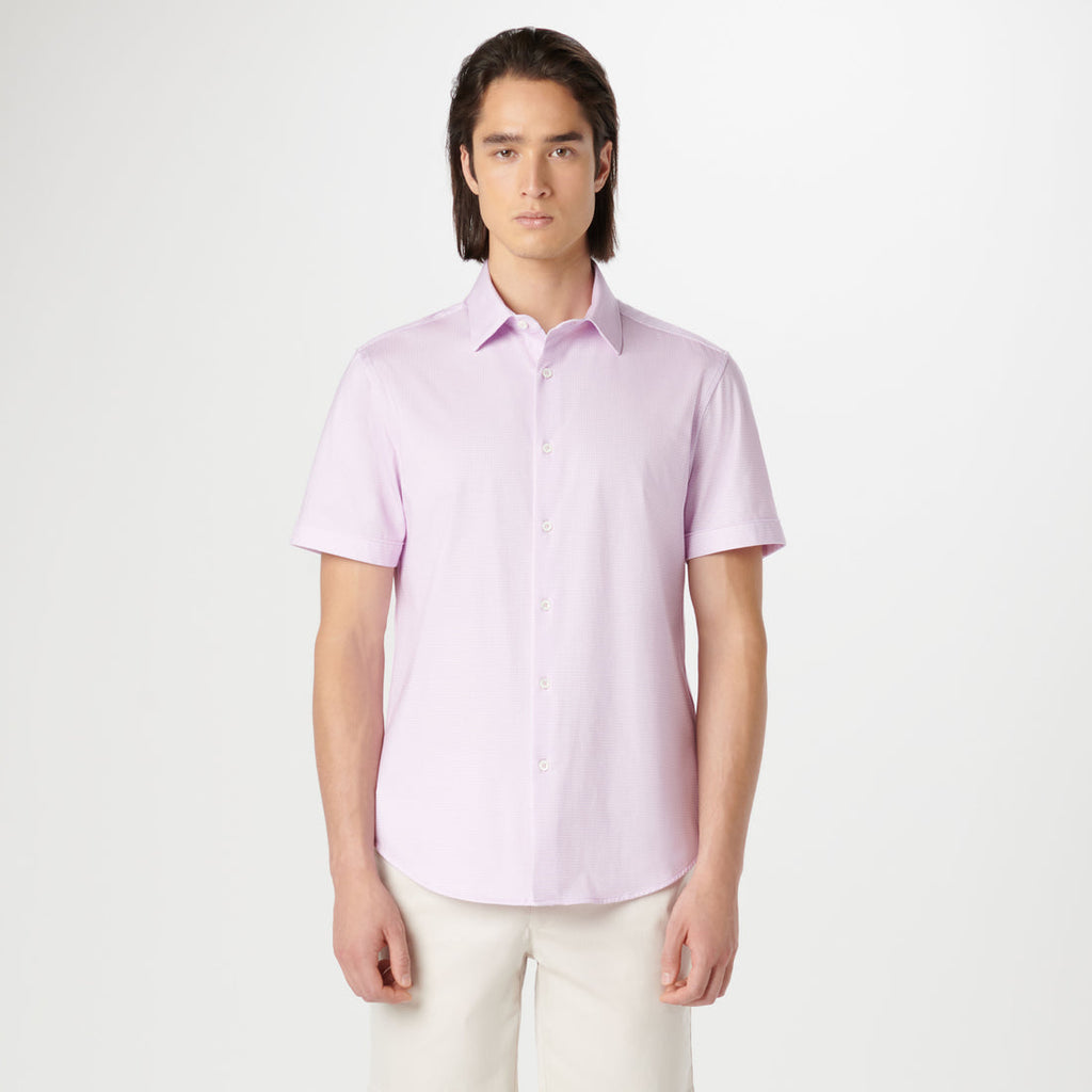 Bugatchi - Miles Chambray Print OoohCotton Short Sleeve Shirt - Dusty Pink