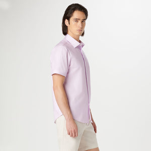 Bugatchi - Miles Chambray Print OoohCotton Short Sleeve Shirt - Dusty Pink