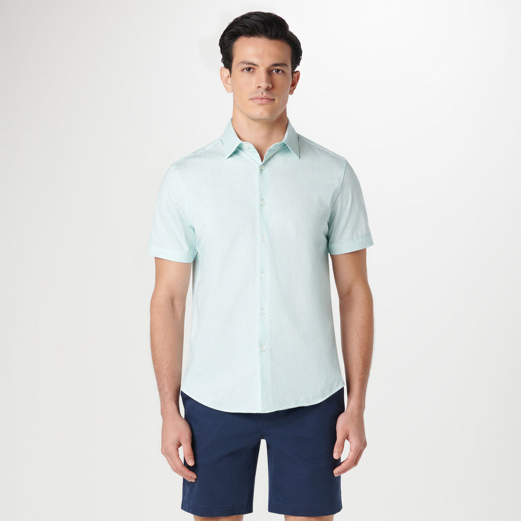 Bugatchi - Miles Chambray Print OoohCotton Short Sleeve Shirt - Jade