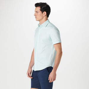 Bugatchi - Miles Chambray Print OoohCotton Short Sleeve Shirt - Jade