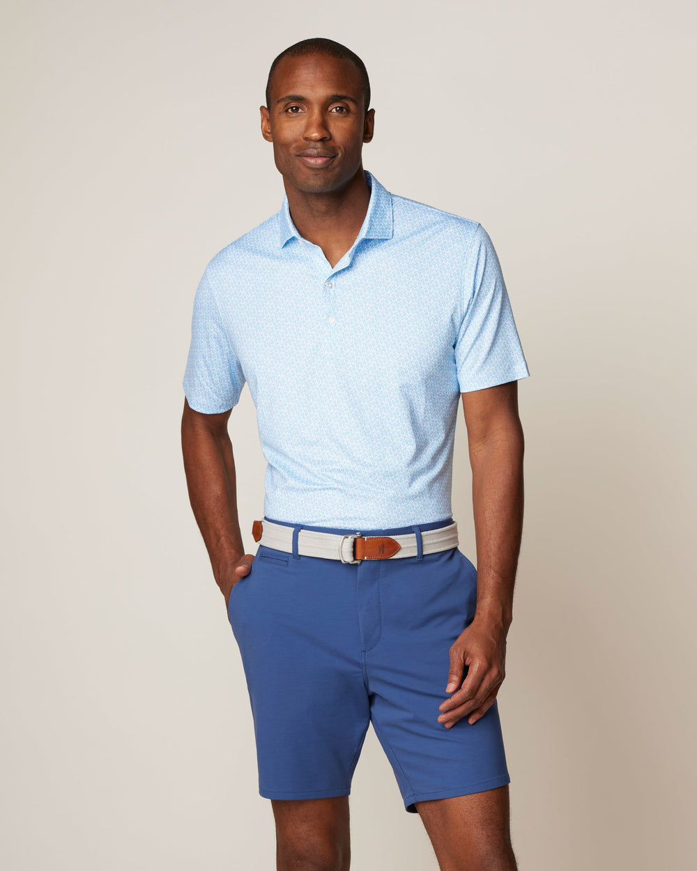 Johnnie-O - Harkins Printed Jersey Performance Polo - Peacock