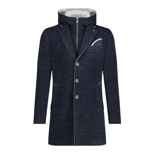 Blue Industry - Laser Edge Trench Coat With Removable Hood - Navy