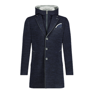 Blue Industry - Laser Edge Trench Coat With Removable Hood - Navy