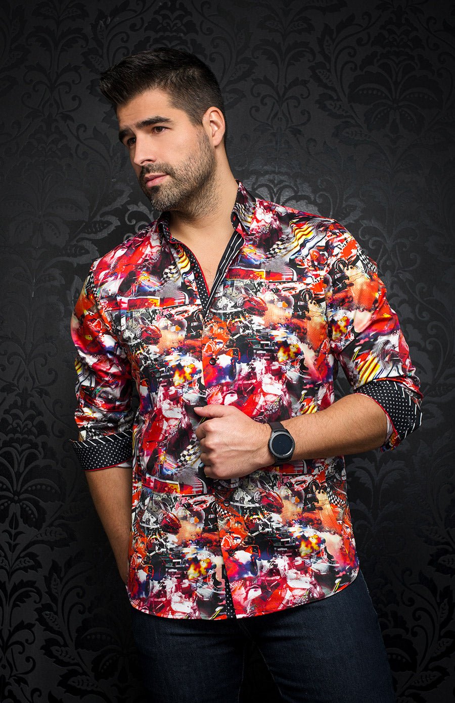Elie Balleh Black Floral Prints Boys Short Sleeve Shirt / Button Down