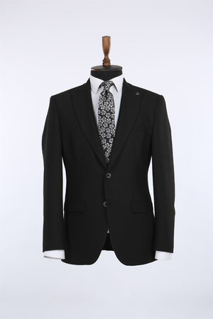 JAKAMEN - Black Pointed Collar Slim Fit Men's Jacket