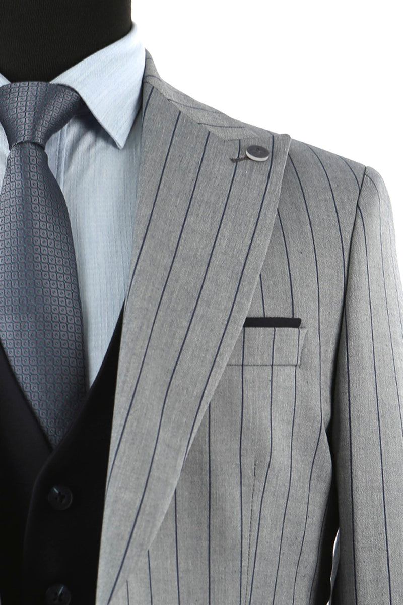 JAKAMEN -  Navy Blue Slim Fit Pointed Collar Vest Men's Suit