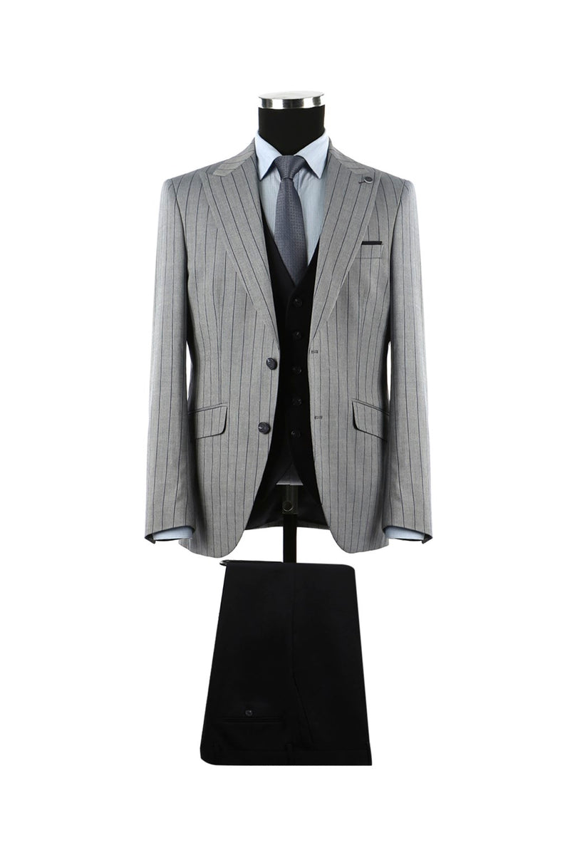 JAKAMEN -  Navy Blue Slim Fit Pointed Collar Vest Men's Suit