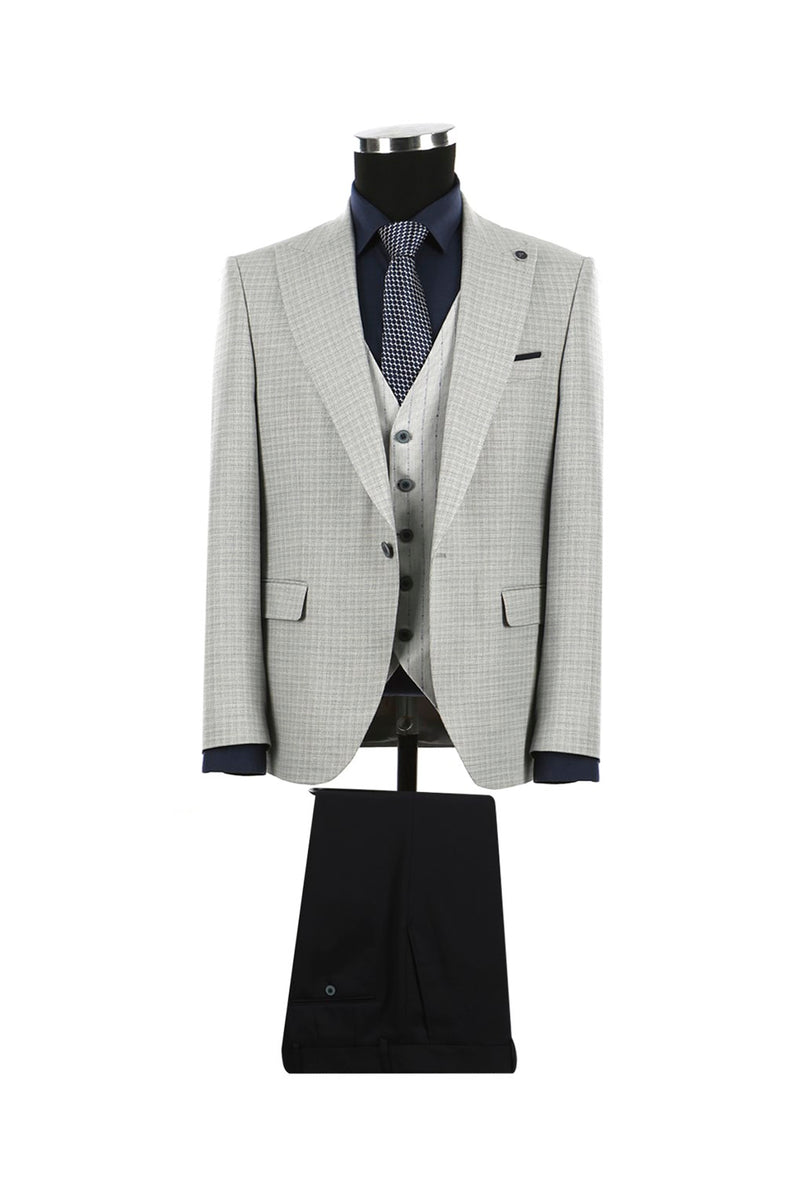 JAKAMEN - Gray Slim Fit Pointed Collar Men's Suit