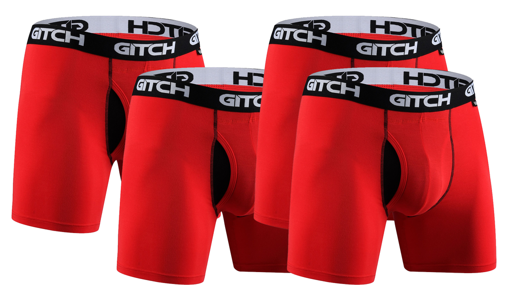 Gitch Underwear Mens Boxer Brief - 4 Pack (Red)
