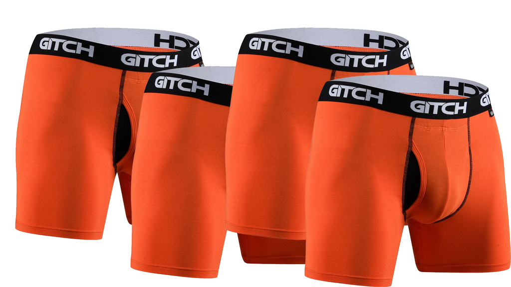 Gitch Underwear Mens Boxer Brief - 4 Pack (Orange)