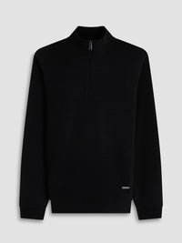 Bugatchi - L/S QUARTER ZIP KNIT - Black