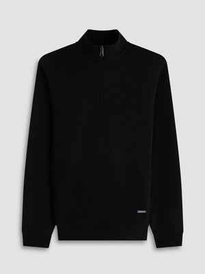 Bugatchi - L/S QUARTER ZIP KNIT - Black