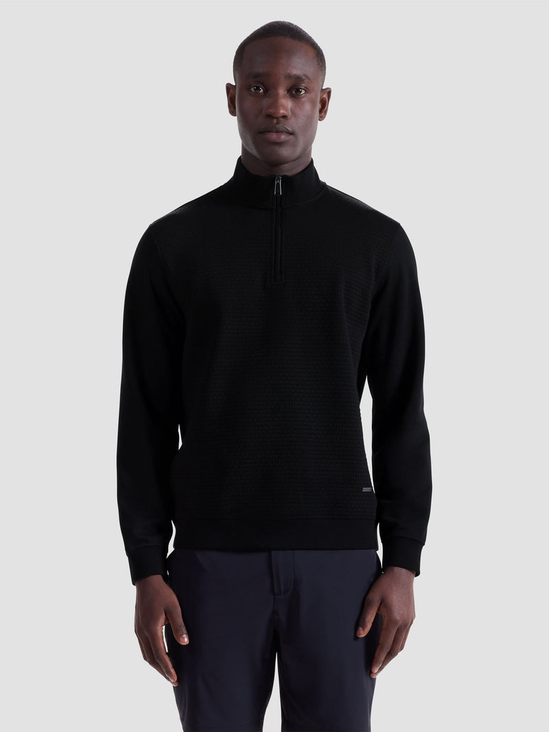 Bugatchi - L/S QUARTER ZIP KNIT - Black