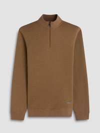 Bugatchi - L/S QUARTER ZIP KNIT - Camel