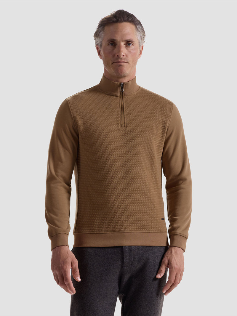 Bugatchi - L/S QUARTER ZIP KNIT - Camel