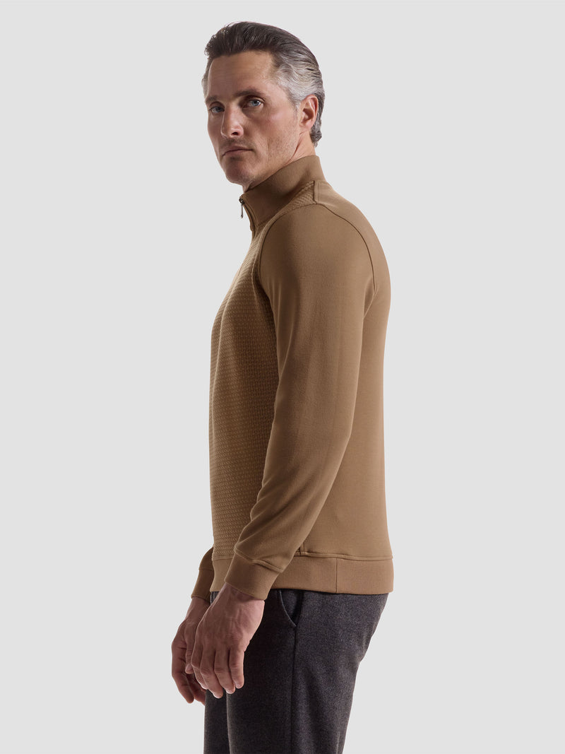 Bugatchi - L/S QUARTER ZIP KNIT - Camel