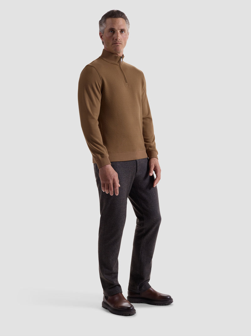 Bugatchi - L/S QUARTER ZIP KNIT - Camel
