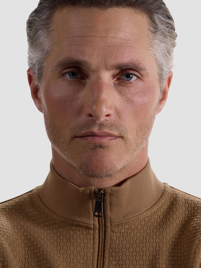 Bugatchi - L/S QUARTER ZIP KNIT - Camel