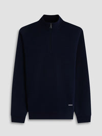 Bugatchi - L/S QUARTER ZIP KNIT - Navy