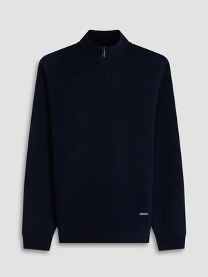 Bugatchi - L/S QUARTER ZIP KNIT - Navy