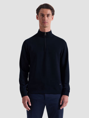 Bugatchi - L/S QUARTER ZIP KNIT - Navy