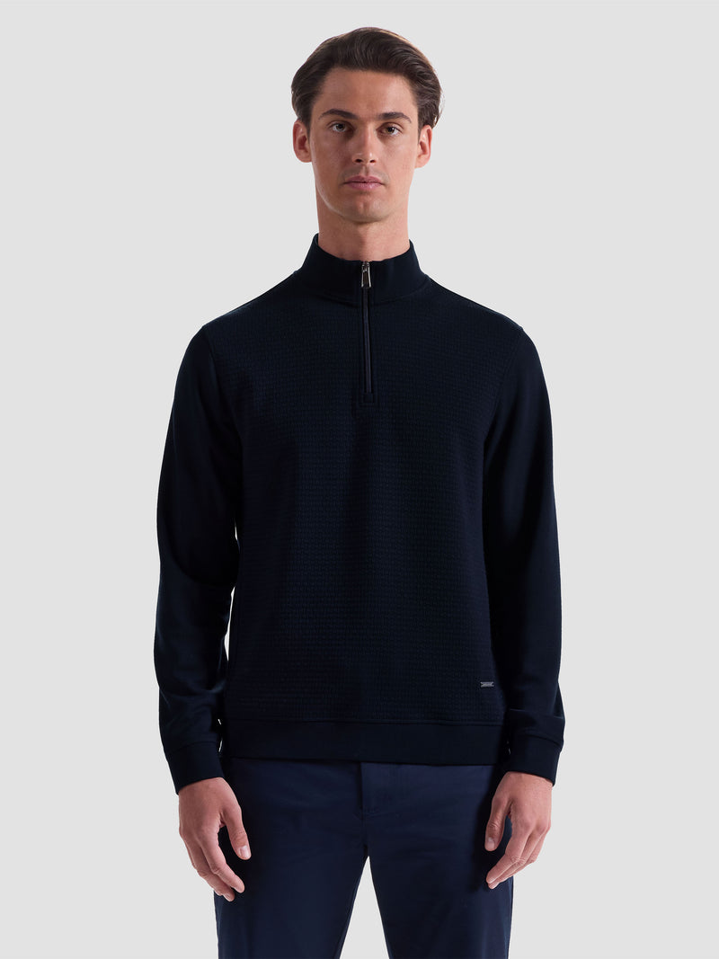 Bugatchi - L/S QUARTER ZIP KNIT - Navy