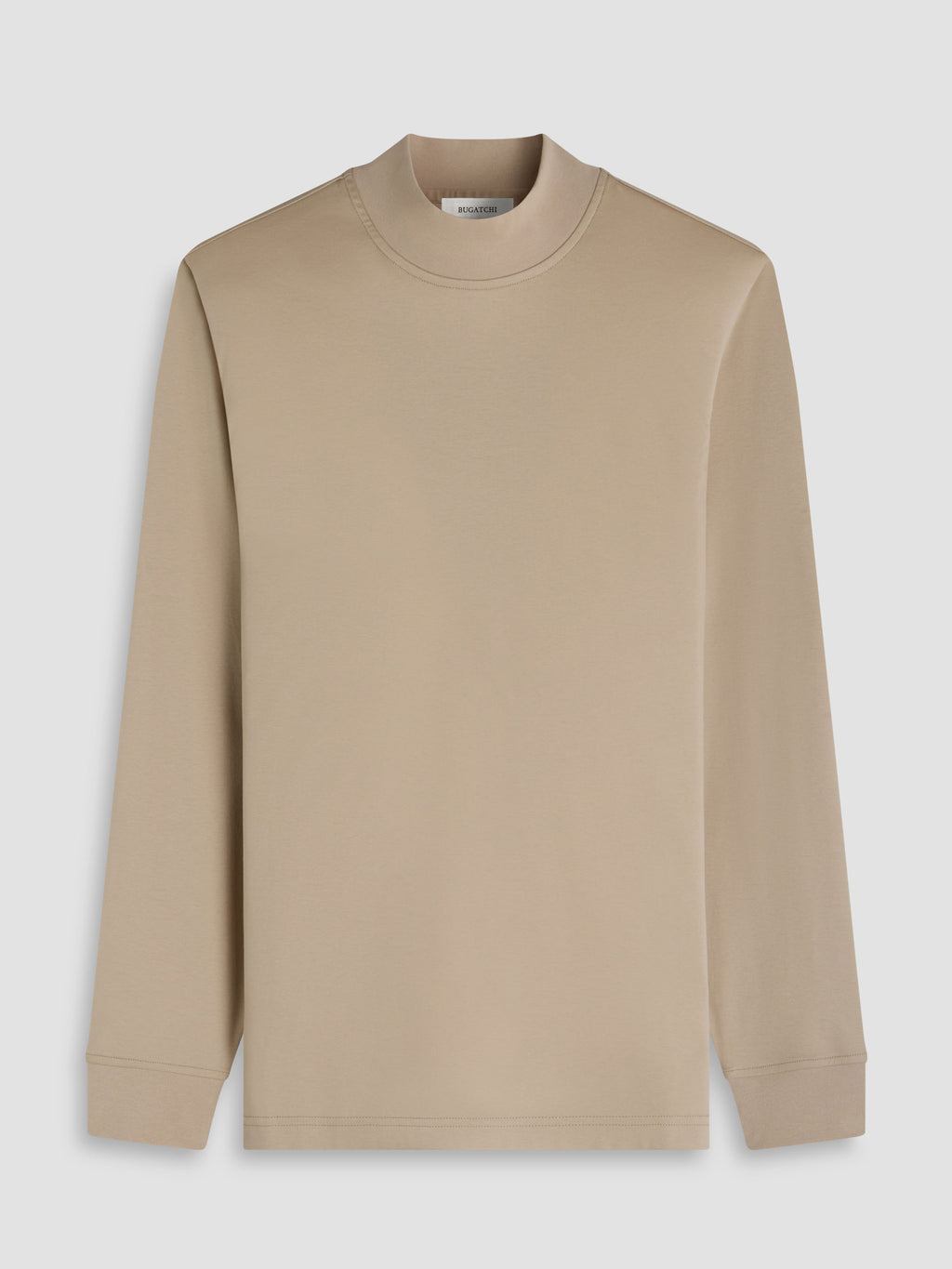 Bugatchi - Solid Mock Neck Long Sleeve Tee - Sand