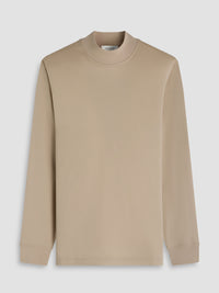 Bugatchi - Solid Mock Neck Long Sleeve Tee - Sand