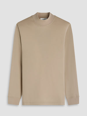 Bugatchi - Solid Mock Neck Long Sleeve Tee - Sand