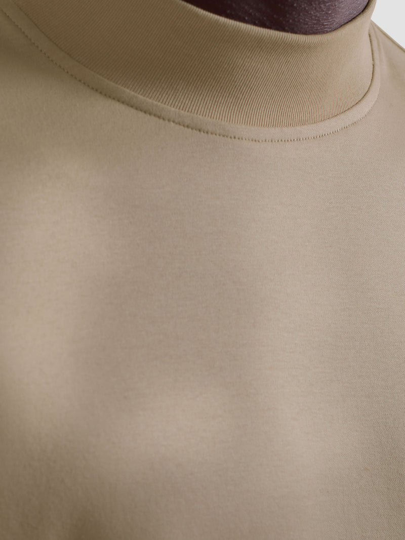 Bugatchi - Solid Mock Neck Long Sleeve Tee - Sand