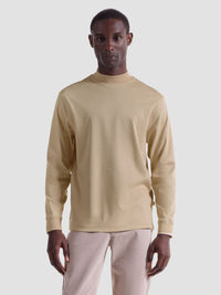 Bugatchi - Solid Mock Neck Long Sleeve Tee - Sand