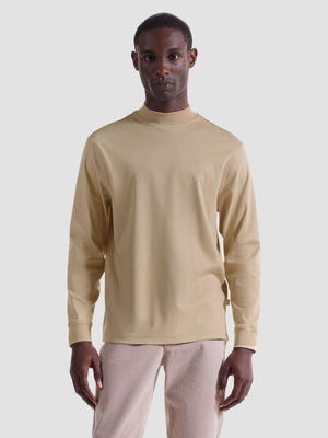 Bugatchi - Solid Mock Neck Long Sleeve Tee - Sand