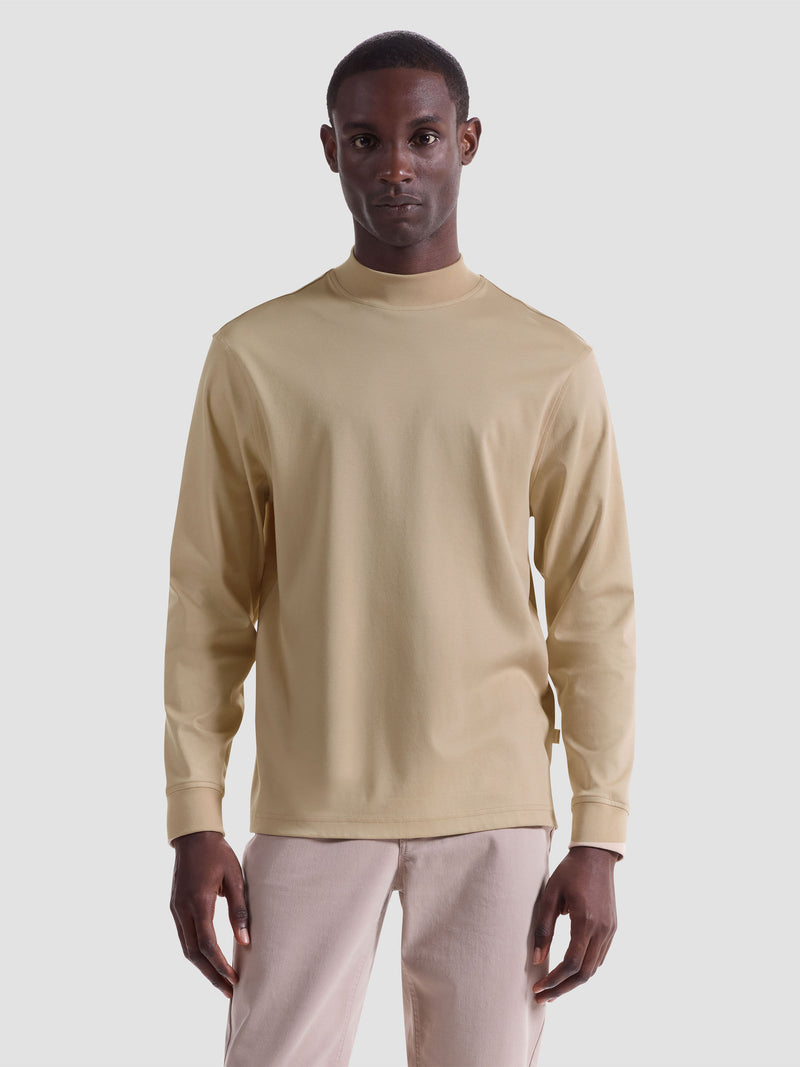 Bugatchi - Solid Mock Neck Long Sleeve Tee - Sand