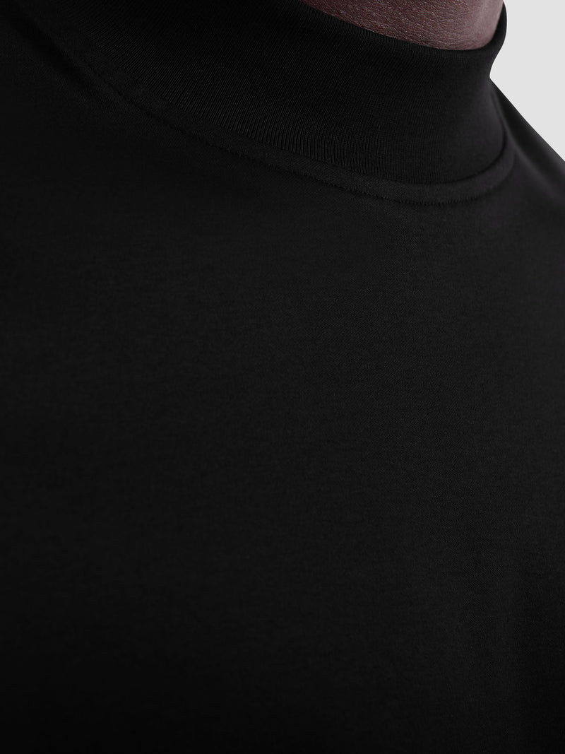 Bugatchi - Solid Mock Neck Long Sleeve Tee - Black