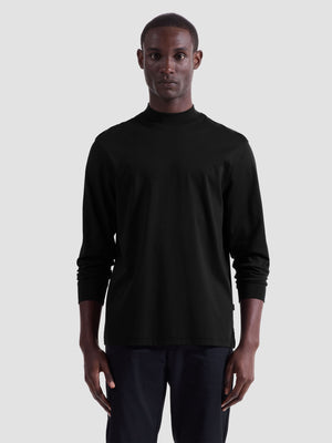 Bugatchi - Solid Mock Neck Long Sleeve Tee - Black