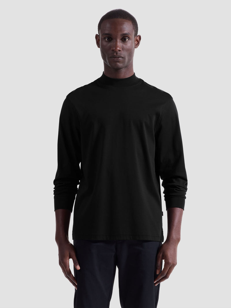 Bugatchi - Solid Mock Neck Long Sleeve Tee - Black