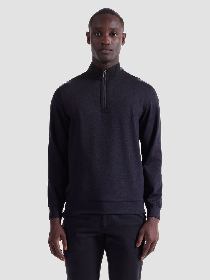 Bugatchi - Twill-Effect Performance Quarter Zip - Eggplant